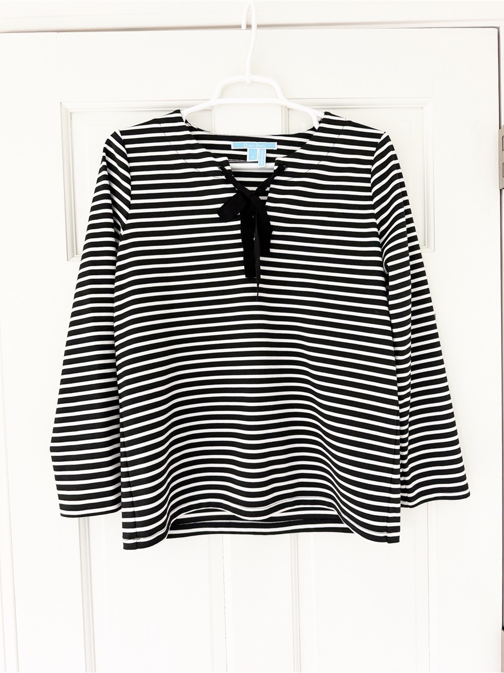 DRAPER JAMES tie front shirt size S black white striped longsleeve